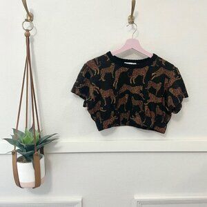 Corey Lynn Calter Cheetah Cropped Short Sleeve Top Size L